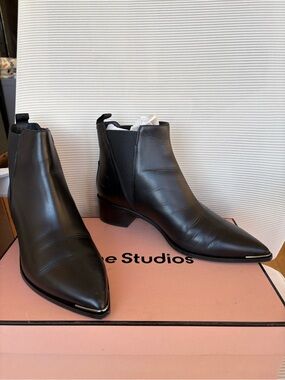 Acne Studios Black Leather Pointed Chelsea Boots